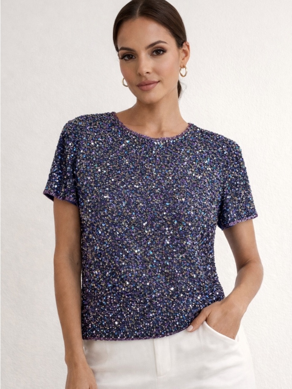 Adrianna Papell Vintage Purple Silk Beaded Sequin Top Sz. 10 NWT
